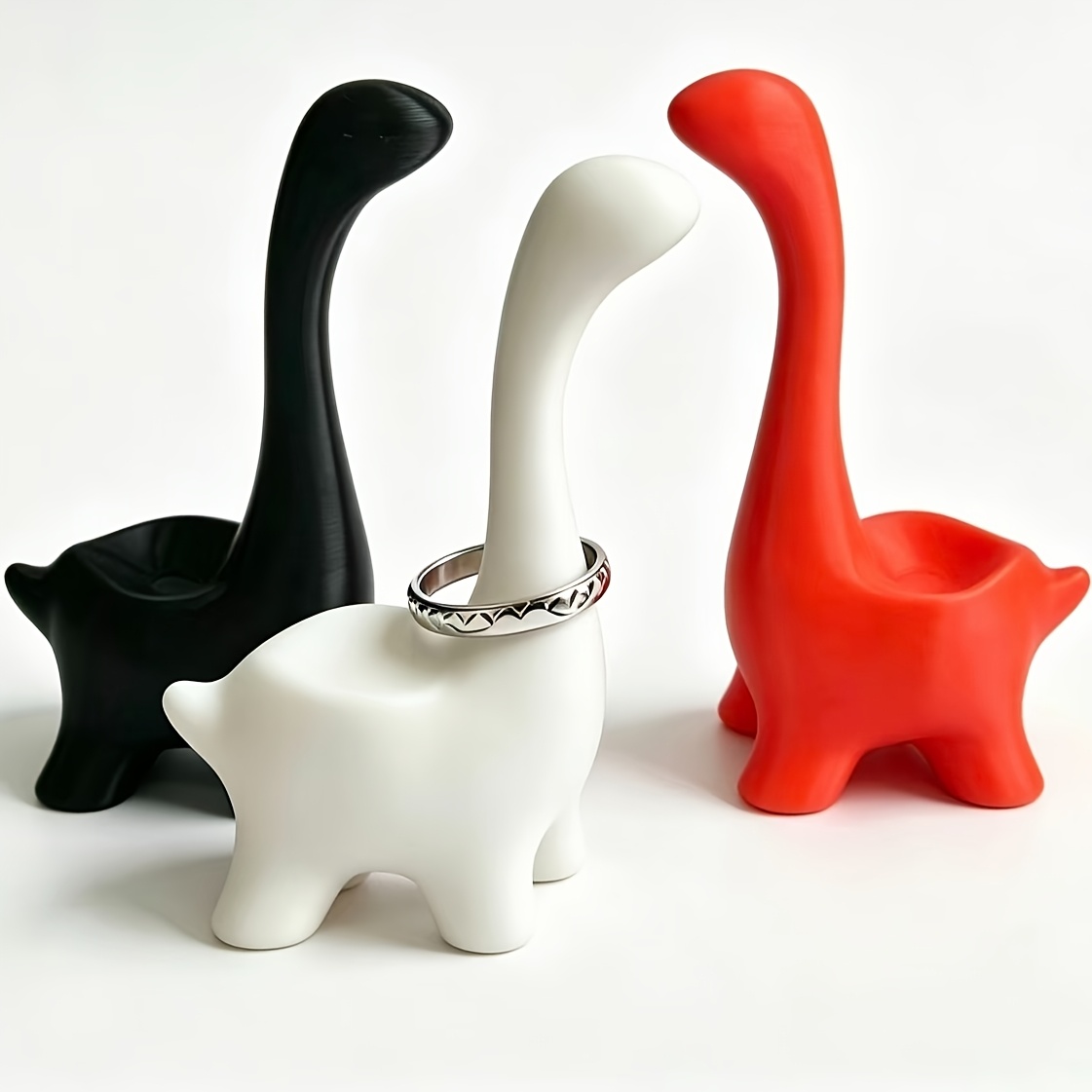 3D Printing Jewelry - 2Pcs Simple Long-Necked Dinosaur Ring Holder